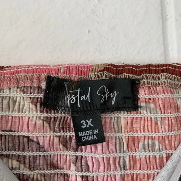 Crystal Sky Womens 3XL Dress Peasant Puff Sleeve Parrot Beachy Tropical Midi NEW - Picture 10 of 12